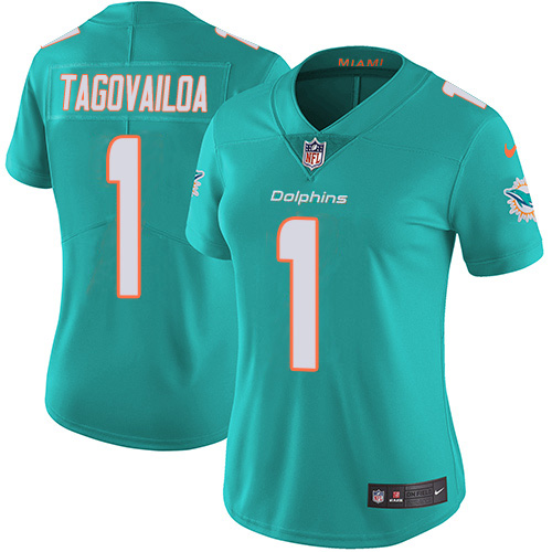 Nike Miami Dolphins 1 Tua Tagovailoa Aqua Green Team Color Women Stitched NFL Vapor Untouchable Limited Jersey